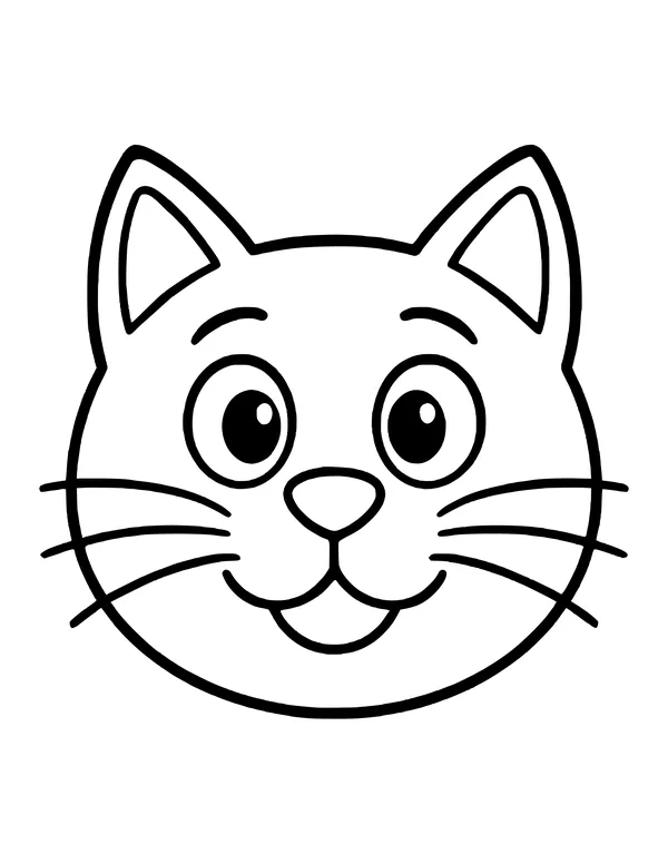 Large smiling cat face with big eyes, pointed ears and long whiskers