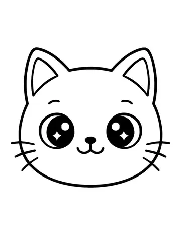 A kawaii cat face with huge shiny eyes holding star sparkles, a tiny nose, a small smile and whiskers.