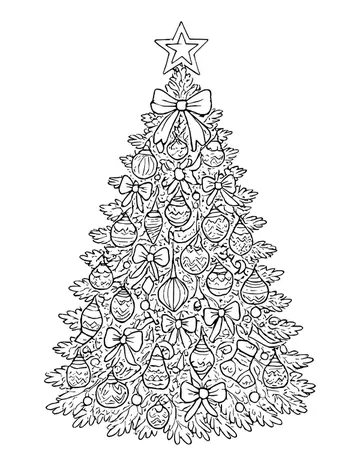 Very detailed Christmas tree covered in small patterned ornaments