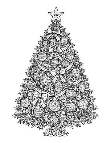 Tall Christmas tree packed with detailed ornaments, ribbons and a star