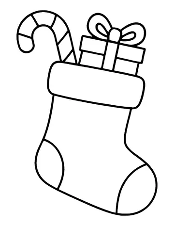 Christmas stocking with a candy cane and a present sticking out of the top