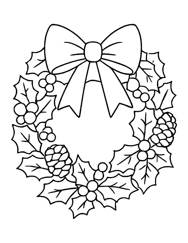 Christmas wreath with holly, berries, pine cones and a big bow on top