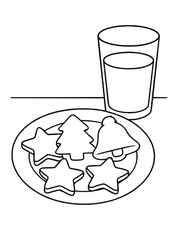 Plate of star, tree and bell shaped Christmas cookies next to a glass of milk