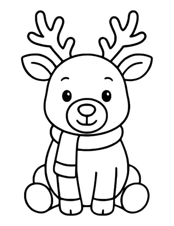 Cute baby reindeer with antlers and a scarf, sitting