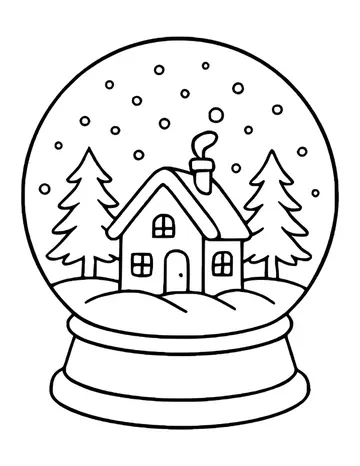 Snow globe on a stand with a house, chimney smoke and pine trees