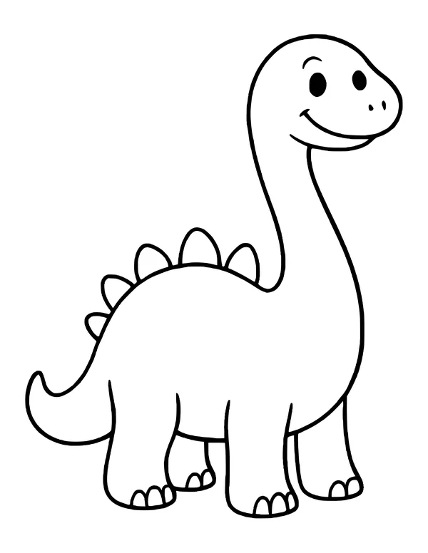 A smiling long-neck dinosaur standing on four sturdy legs, with rounded plates along its back and a curled tail.