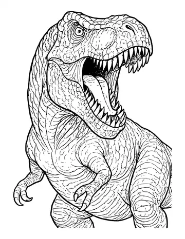 Detailed T. rex facing forward with open jaws, sharp teeth and scaly skin