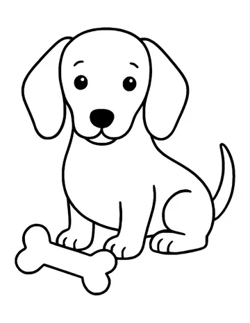 Floppy-eared puppy sitting beside a big bone