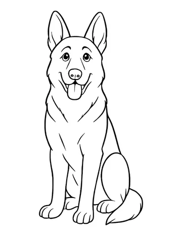 German shepherd dog sitting upright with tall ears, a happy open mouth and its tongue out