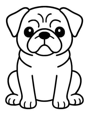 Pug sitting with a serious frown, a wrinkled brow and a large rounded muzzle