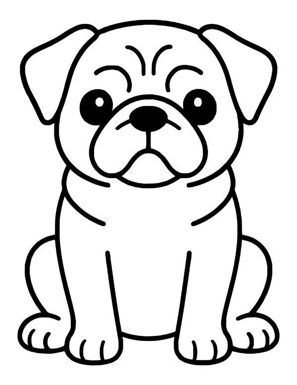 Pug sitting with a serious frown, a wrinkled brow and a large rounded muzzle