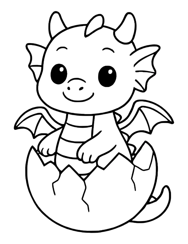 Cute baby dragon with small wings hatching out of a cracked egg