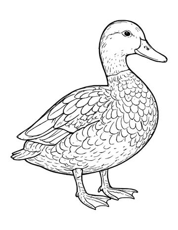 Realistic mallard duck standing in side view with a neck ring and detailed feathers