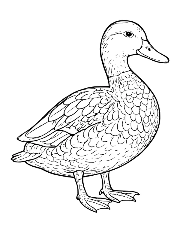 Realistic mallard duck standing in side view with a neck ring and detailed feathers