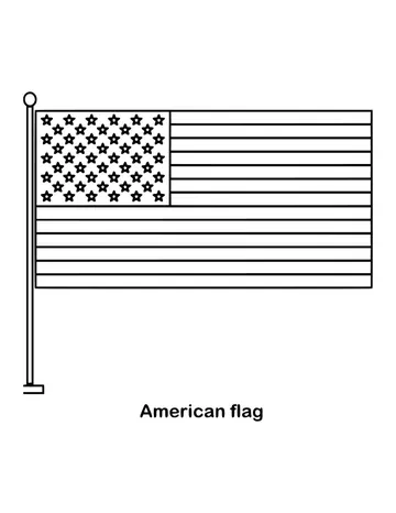 Outline of American flag on a flagpole United States on a flagpole to color