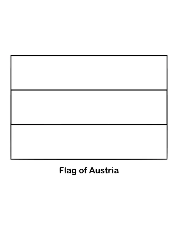 Austria's flag is a simple triband of red, white and red in horizontal stripes, drawn as an outline to color