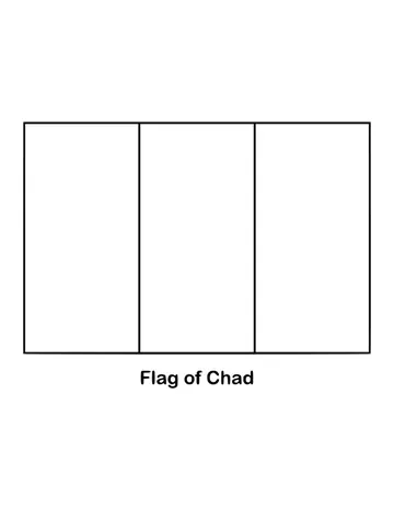Chad's flag is three vertical bands of indigo, yellow and red, drawn as an outline to color
