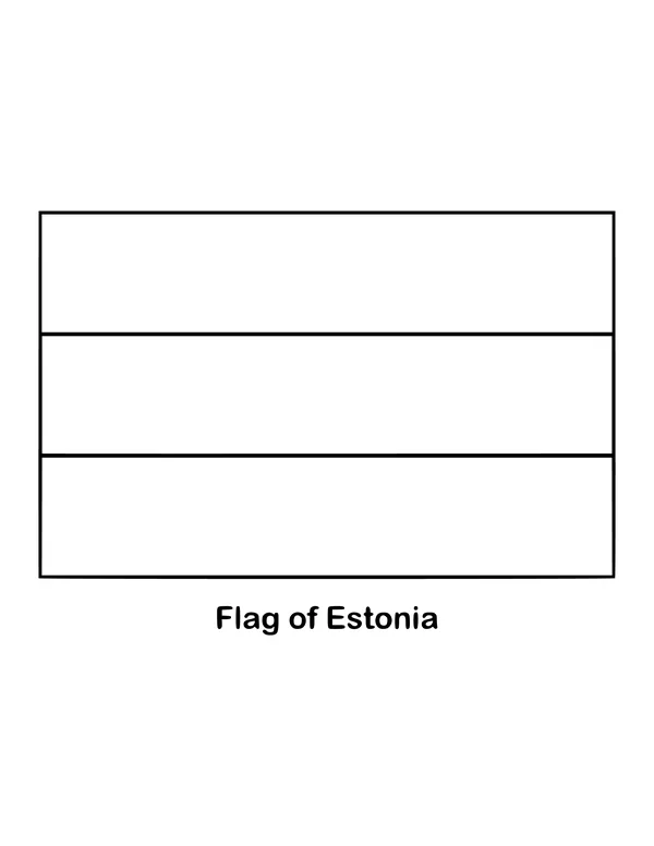 Estonia's flag stacks three equal stripes: blue, then black, then white, drawn as an outline to color