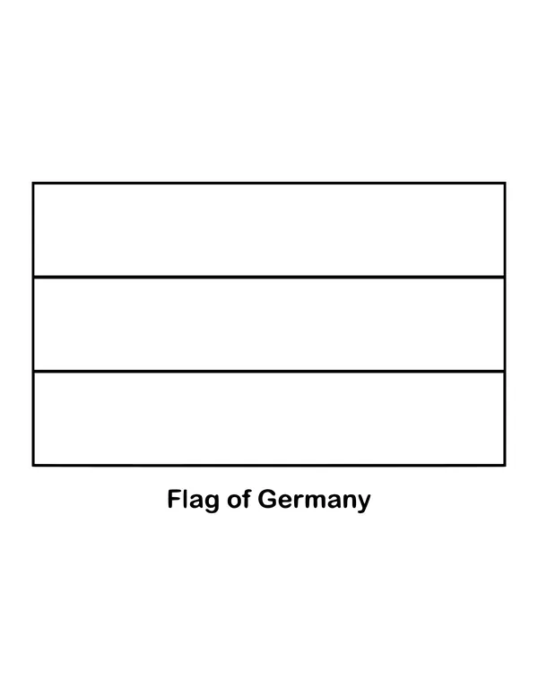 Germany's flag has three equal horizontal bands of black, red and gold, drawn as an outline to color