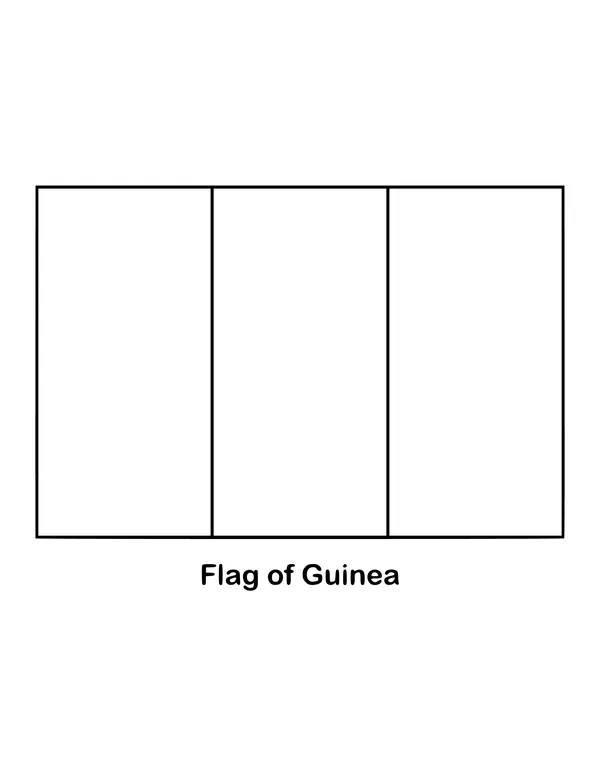 Guinea's flag is a vertical tricolour of red, yellow and green, read from the pole outward, drawn as an outline to color