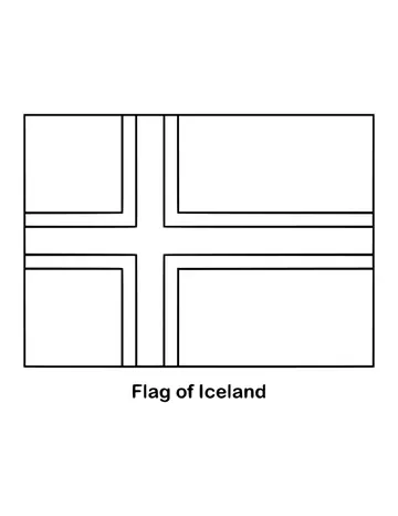 Iceland's flag is sky blue with a white Nordic cross and a thinner red cross inside it, drawn as an outline to color