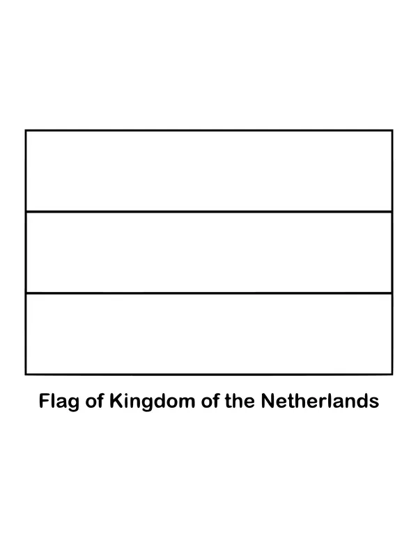 Three horizontal bands of red, white and blue make up the Dutch flag, drawn as an outline to color