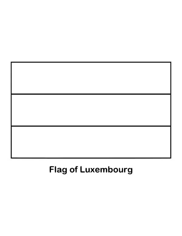 Three horizontal stripes of red, white and light blue make up the flag of Luxembourg, drawn as an outline to color