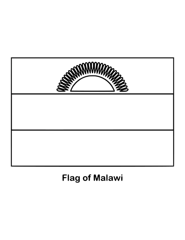Horizontal stripes of black, red and green carry a red rising sun on the top black stripe, drawn as an outline to color