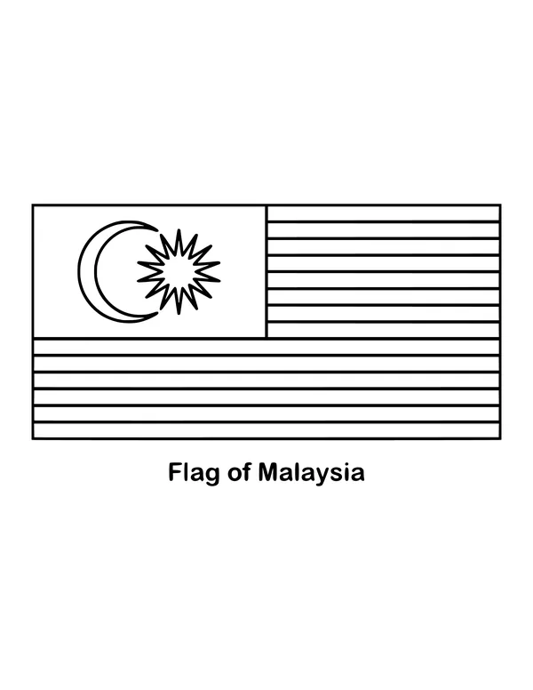 Known as Jalur Gemilang, or Stripes of Glory, it has 14 red and white stripes, drawn as an outline to color
