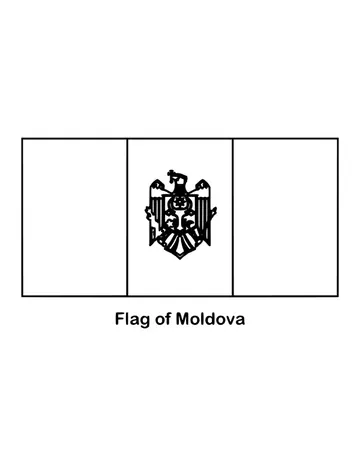 Vertical stripes of blue, yellow and red carry the national arms in the center, drawn as an outline to color