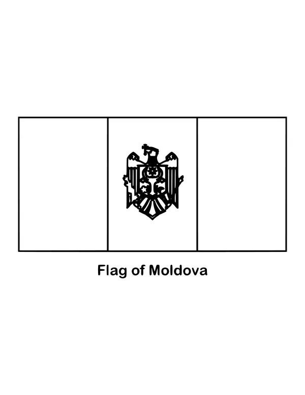 Vertical stripes of blue, yellow and red carry the national arms in the center, drawn as an outline to color