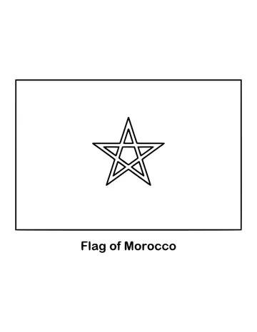 A red field holds a green five-pointed star drawn as an interlaced outline, called a pentagram, drawn as an outline to color