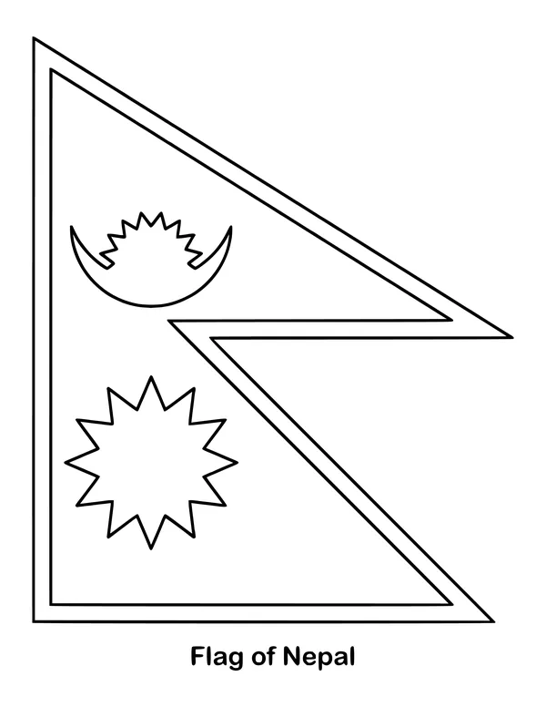 Two stacked triangular pennants form a crimson flag with a blue border, drawn as an outline to color