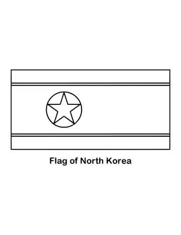 North Korea's flag has a wide red band bordered by thin white stripes and broad blue stripes, drawn as an outline to color