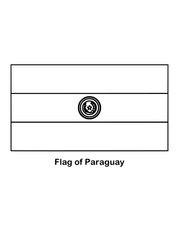Horizontal bands of red, white and blue carry a different emblem on each side, drawn as an outline to color