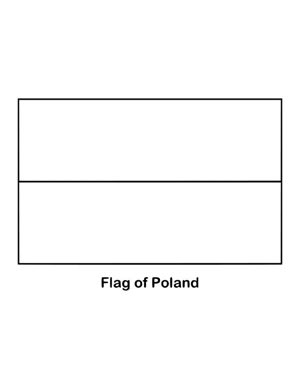 Two equal horizontal stripes, white on top and red below, make up the flag of Poland, drawn as an outline to color