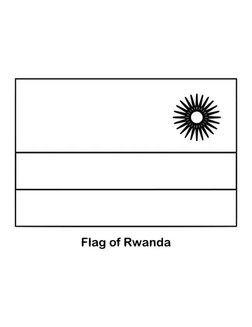 Light blue fills the upper half of Rwanda's flag, with a yellow band and a green band below, drawn as an outline to color