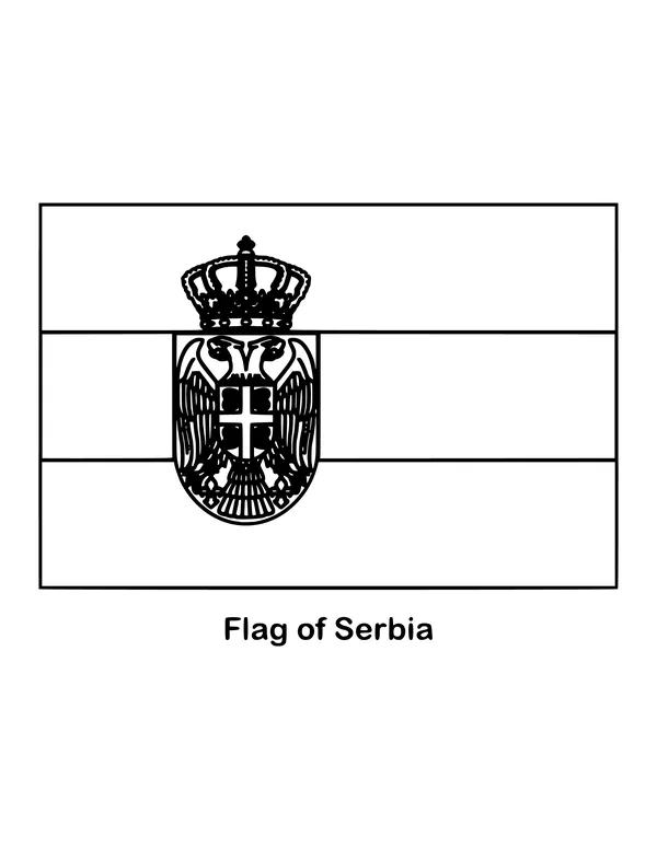 Serbia's tricolour runs red, blue and white from top to bottom, drawn as an outline to color