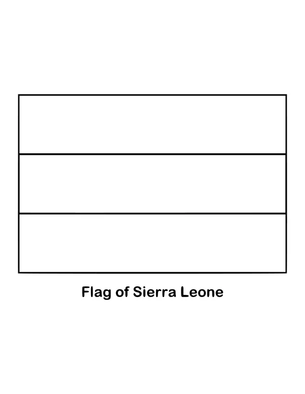 Sierra Leone's flag is a simple tricolour of green, white and blue horizontal bands, drawn as an outline to color