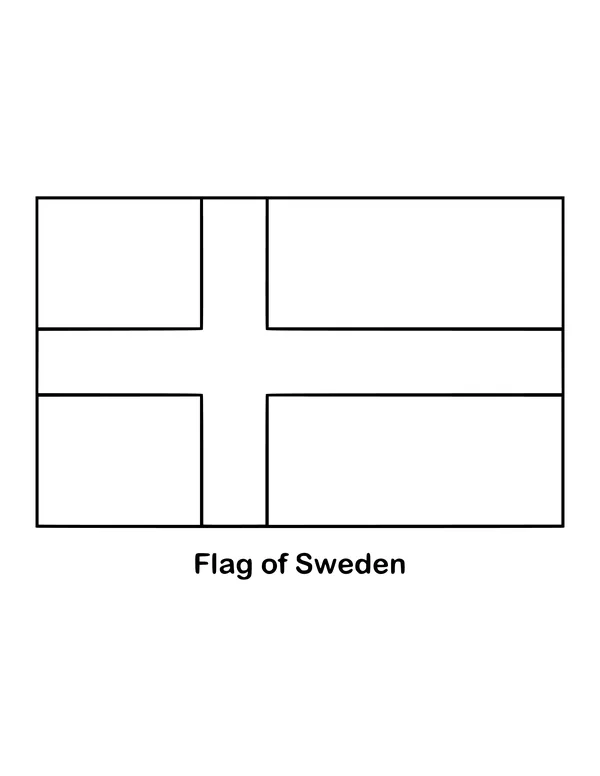 A yellow cross on a light blue field forms Sweden's flag, drawn as an outline to color