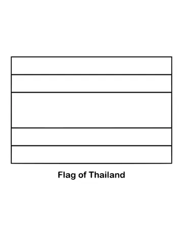 Thailand's flag has five horizontal stripes, drawn as an outline to color