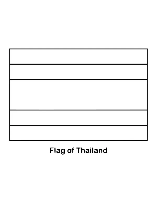 Thailand's flag has five horizontal stripes, drawn as an outline to color