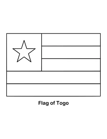 Five horizontal stripes of green and yellow cover Togo's flag, drawn as an outline to color