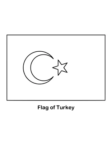 Turkey's flag is red with a white crescent moon and a white five-pointed star near the pole, drawn as an outline to color