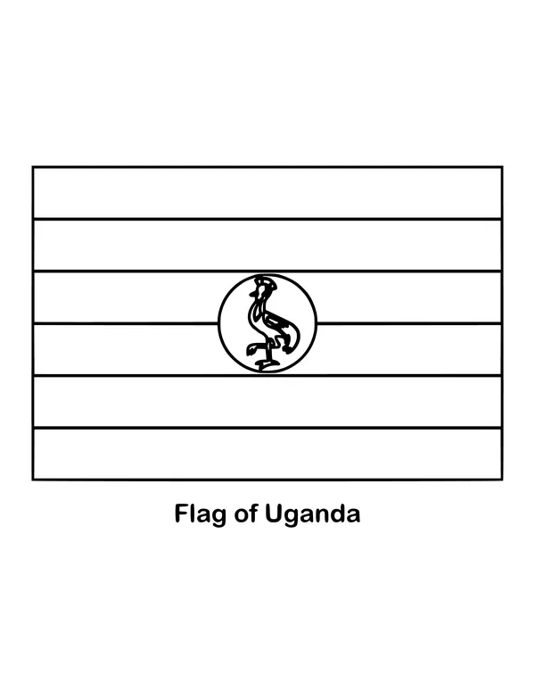 Six horizontal stripes of black, yellow and red, repeated twice, cover Uganda's flag, drawn as an outline to color