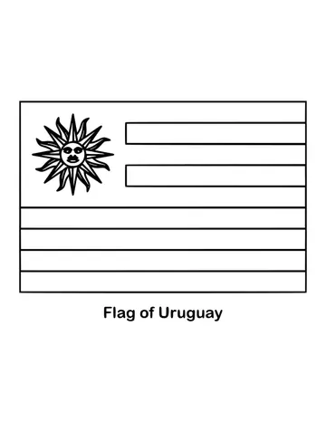 Uruguay's flag has nine horizontal stripes, white and blue in turn, drawn as an outline to color