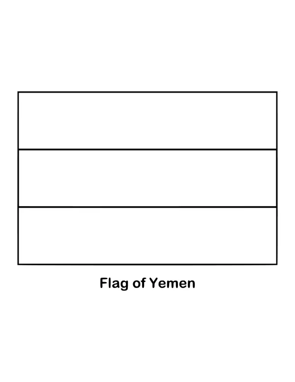 Yemen's flag is three equal horizontal bands of red, white and black, drawn as an outline to color