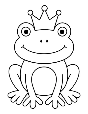 Smiling frog wearing a pointed crown, sitting with a rounded belly patch