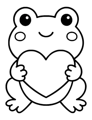 Cute kawaii frog with round cheeks holding a large heart out in front of its body