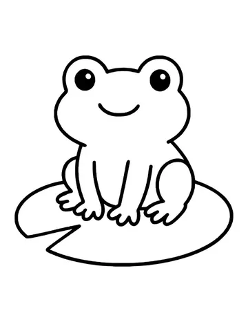 Small smiling frog sitting to one side on a round lily pad with a notch cut out